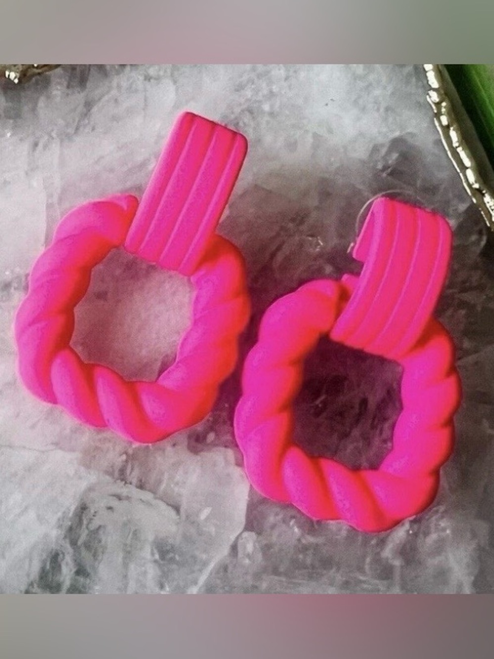 Plunder Neon Pink Twisted Hoop Earrings trendy fashion jewelry